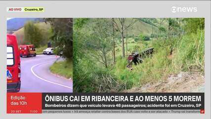Ônibus cai em ribanceira e ao menos 5 morrem