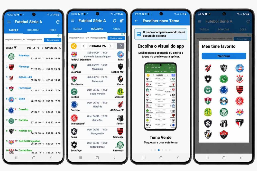 Interface mais simples concentra classificação, partidas e informações do Brasileirão em um só lugar — Foto: Reprodução/Brasileirão Série A 2026