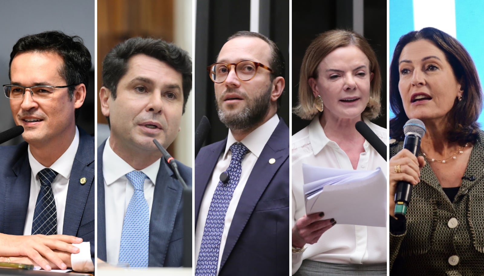 Dallagnol (Novo), Curi (Republicanos), Barros (PL), Gleisi (PT) e Cristina (PSD) estão em empate técnico Montagem/Deltan Dallagnol/Divulgação - 28.02.2023, Orlando Kisnner/Divulgação Alexandre Curi - 22.06.2026, Felipe Barros/Divulgação Kayo Magalhes - 30.04.2026, Gleisi/Divulgação Bruno Spada - 28.04.2026 e Cristina Graeml/Divulgação – 10.03.2026