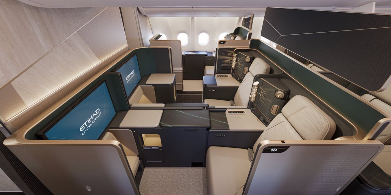 Nova cabine de Primeira Classe apresenta quatro assentos em uma configuração 1-2-1 Etihad