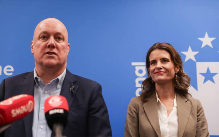 Party leader Christopher Luxon and deputy leader Nicola Willis at National's list announcement for the 2026 election.