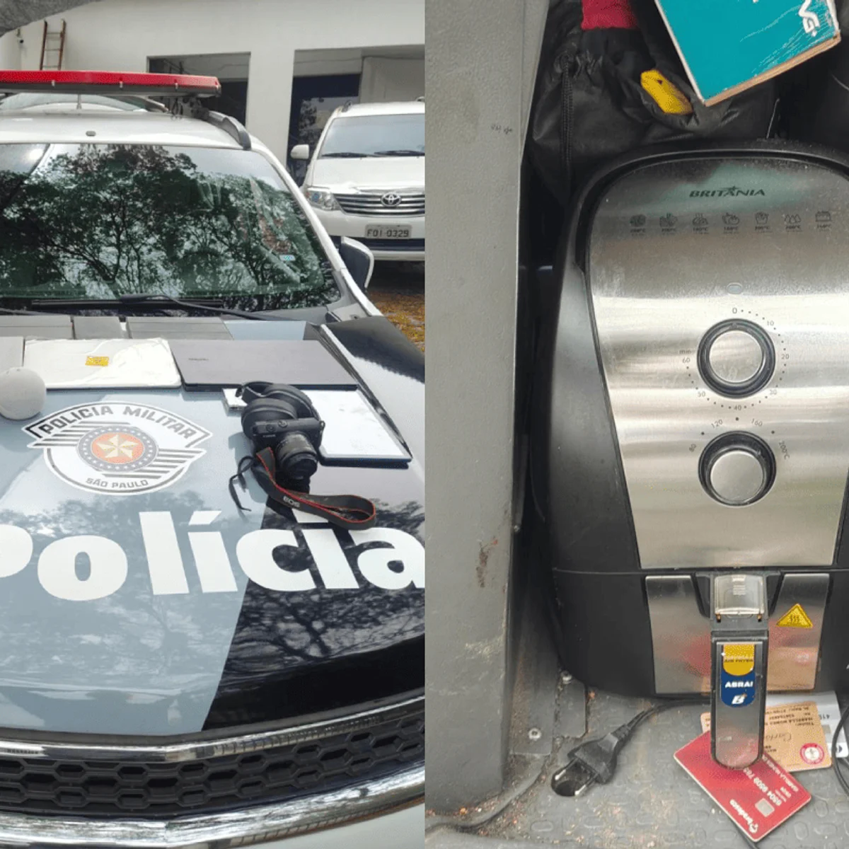 Roubo ou mudança? PM prende 3 por roubar colchão inflável, air fryer e JBL