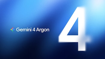 Fondo azul con el texto Gemini 4 Argon, un icono de estrella de colores a la izquierda y un número cuatro en blanco a la derecha