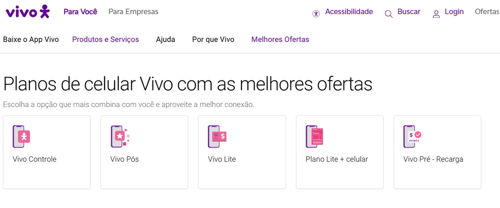 Planos da Vivo variam em cinco opções — Foto: Reprodução/Vivo