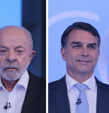 Lula e Flávio Bolsonaro em debate eleitoral desta sexta Foto: Estadão Conteúdo