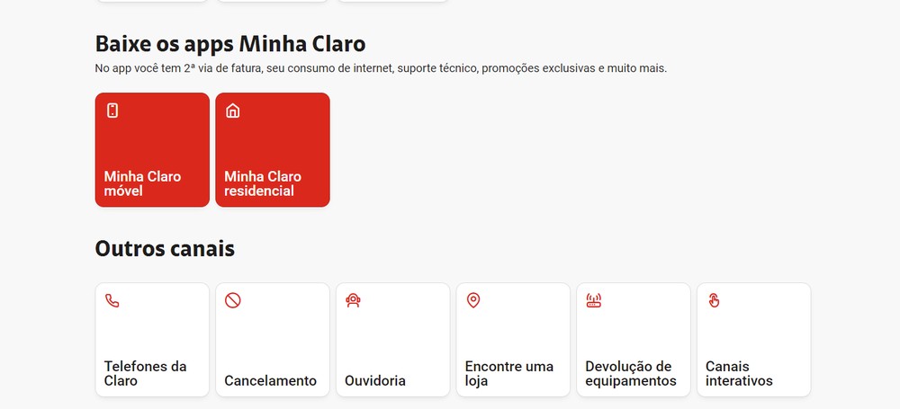 Canais do Atendimento Claro — Foto: Reprodução/Taís Aparecida