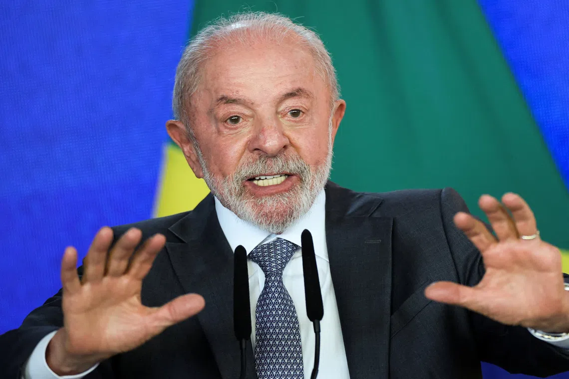 Brazilian President Luiz Inacio Lula da Silva, the Workers' Party (PT) candidate for presidential re-election speaks during a ceremony at the Planalto Palace in Brasilia, Brazil, October 13, 2026. REUTERS/Adriano Machado