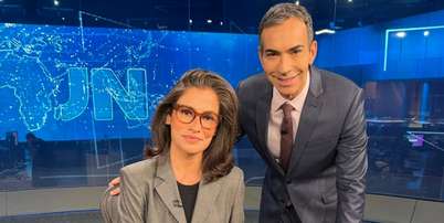 Os &acirc;ncoras do 'Jornal Nacional', Renata Vasconcellos e C&eacute;sar Tralli Foto: Reprodu&ccedil;&atilde;o