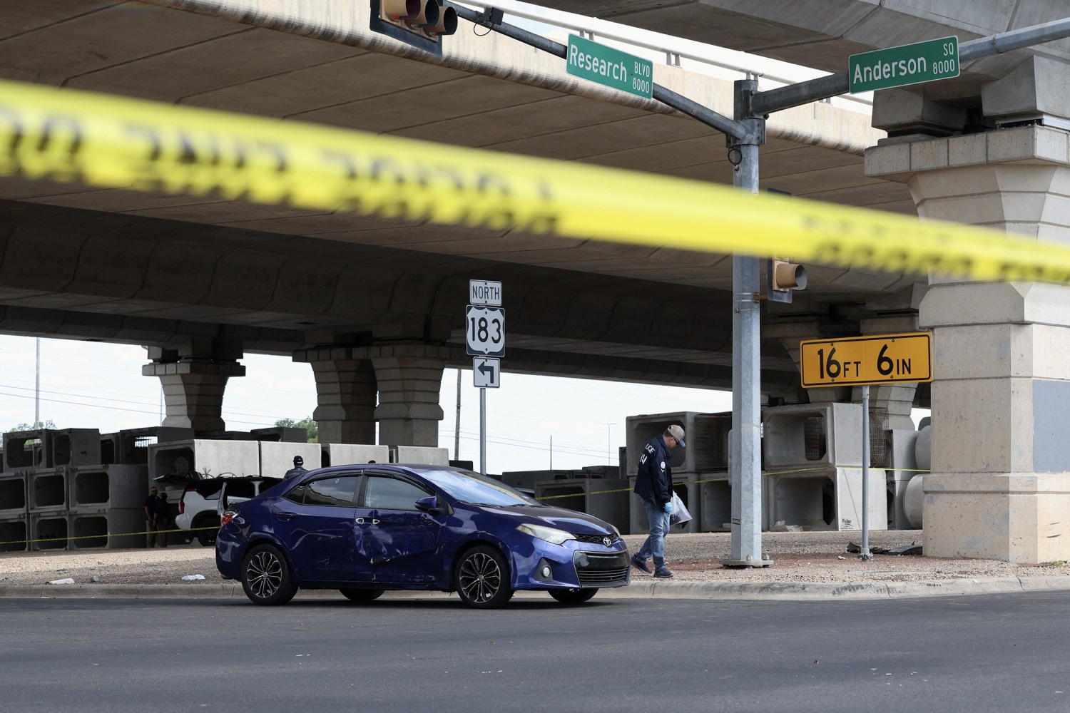A dark blue Toyota car appears to have bullet holes after Congressman Greg Casar (D-TX) said that a US Immigration and Customs Enforcement (ICE) agent shot a person earlier in the day in Austin, Texas, US, September 20, 2026.