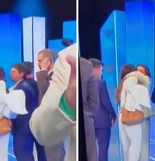 Andréia Sadi abraça integrantes da comitiva de Flávio após debate Foto: Reprodução X | @maicud