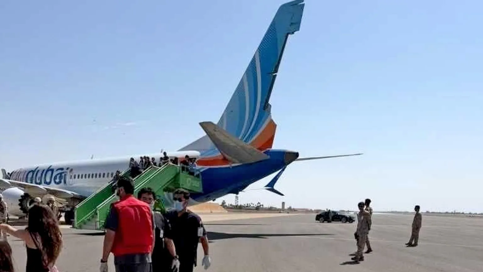 Social Media The Flydubai aircraft after its emergency landing appears to show it has sustained damage to its tail fin.